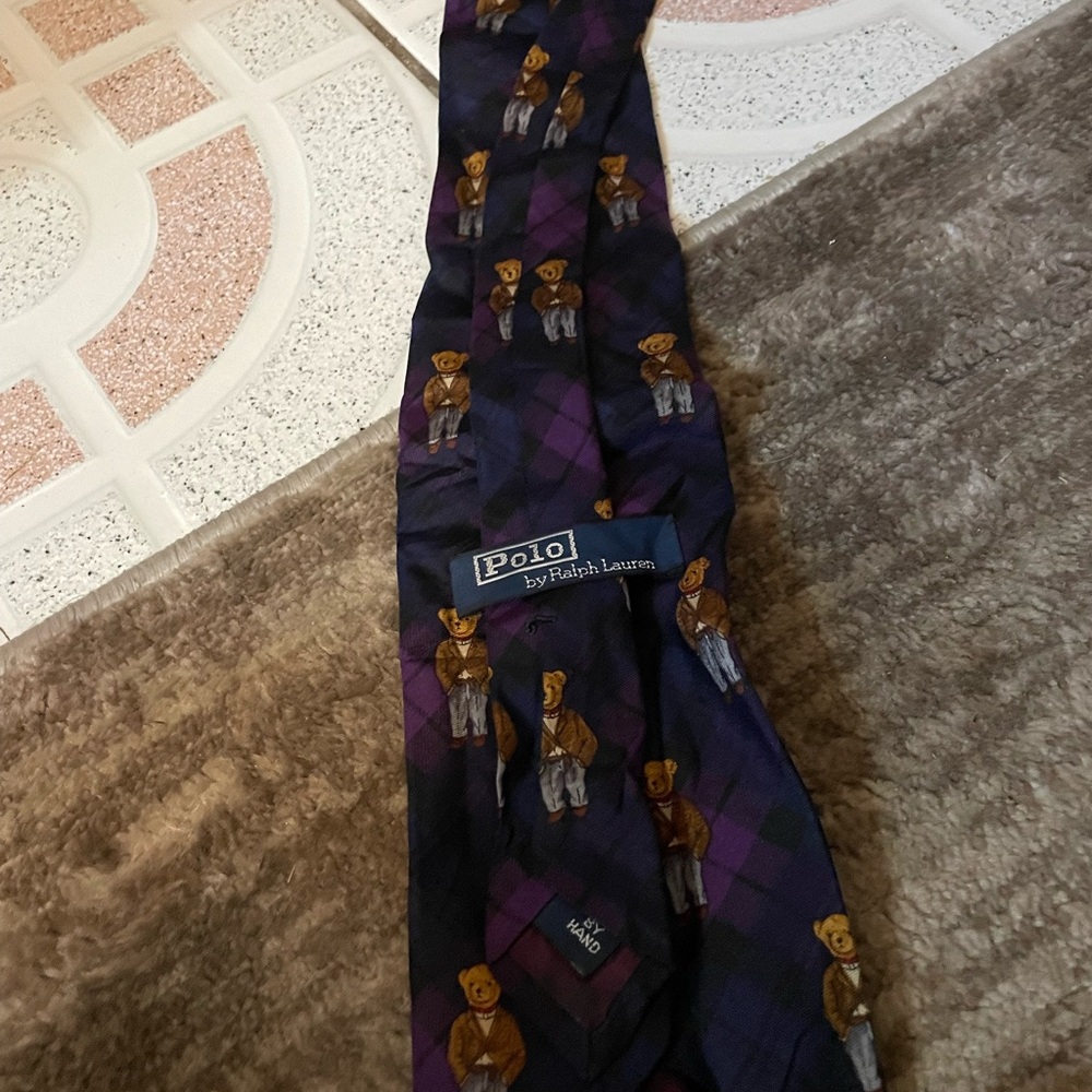 Polo by Ralph Lauren Bear Motif Tie in Purple and Black
